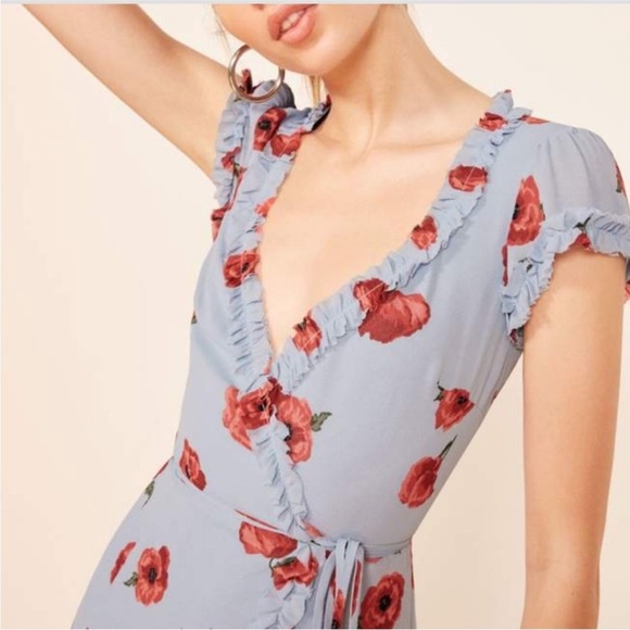 Reformation Garnet Wrap Dress Size Small Blue Poppy - Picture 2 of 8